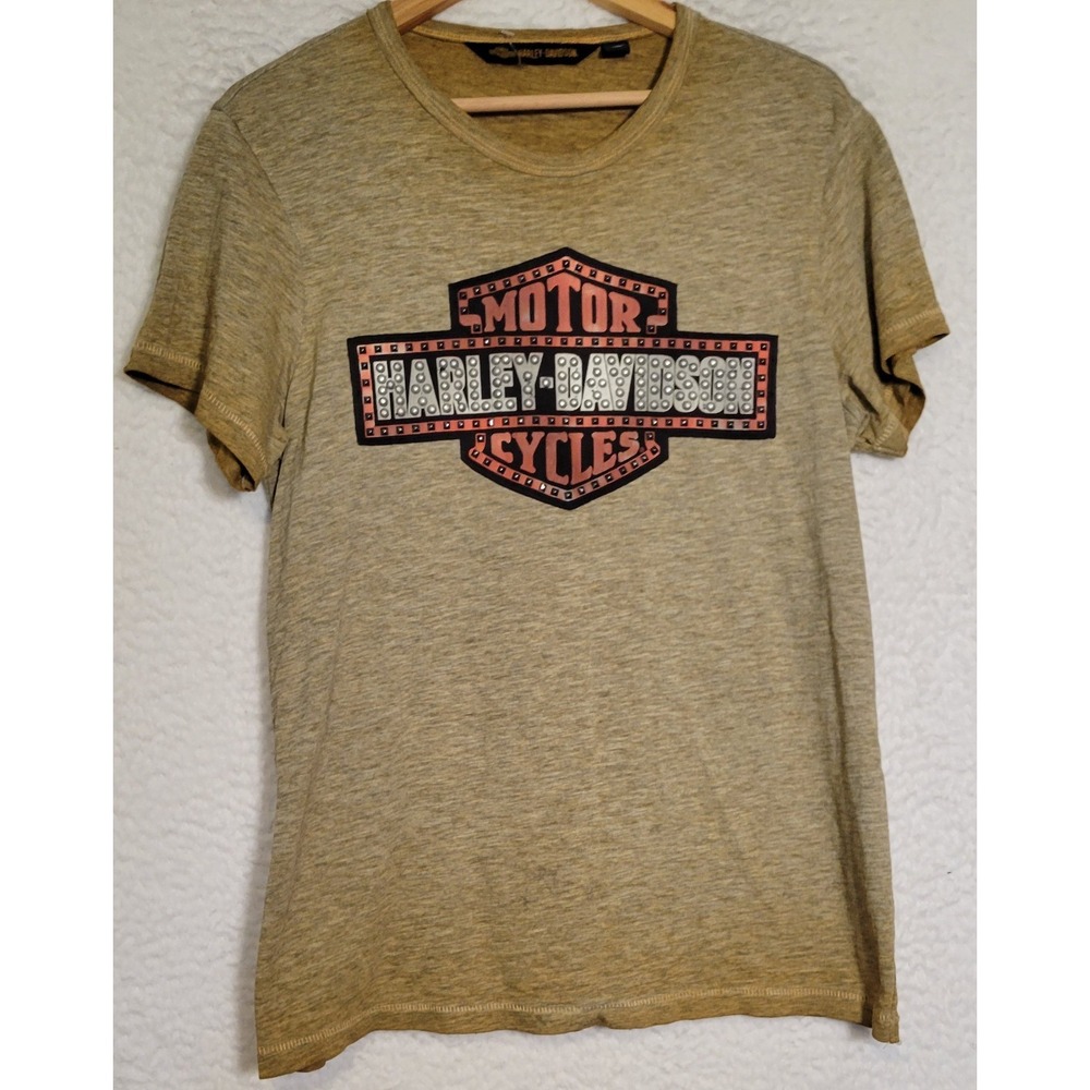 Harley-Davidson Womens T-Shirt Size Large Studded Bar + Shield Short Sleeve 1661